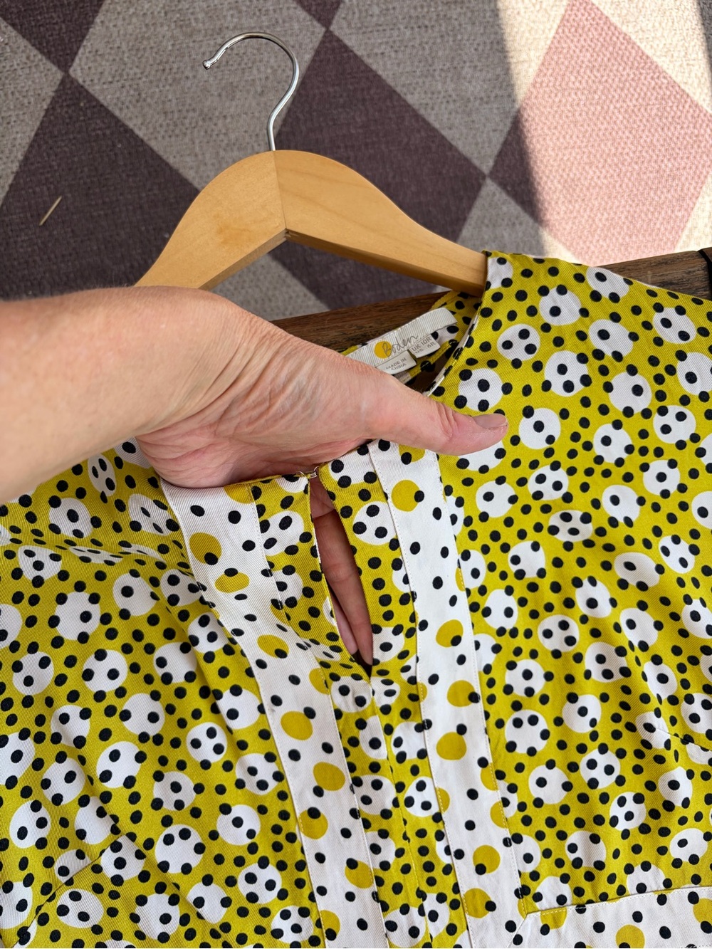 BODEN Esmeralda Yellow Polka Dot Viscose Dress Slit Neck Retro UK 10R / US 6R - Picture 5 of 11